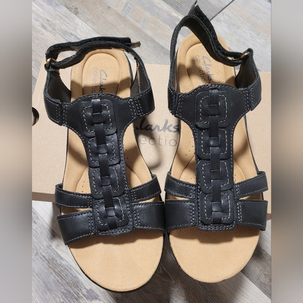 Clarks Collection Laurieann Kay Black Leather Sandals 9W